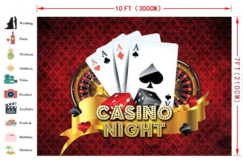 FHZON Casino Night Backdrop for Party Photography FHZON 10x7ft Poker Roulette Photography Background Themed Party Wallpaper YouTube Backdrops Photo Booth Props LSFH386 - Image 2